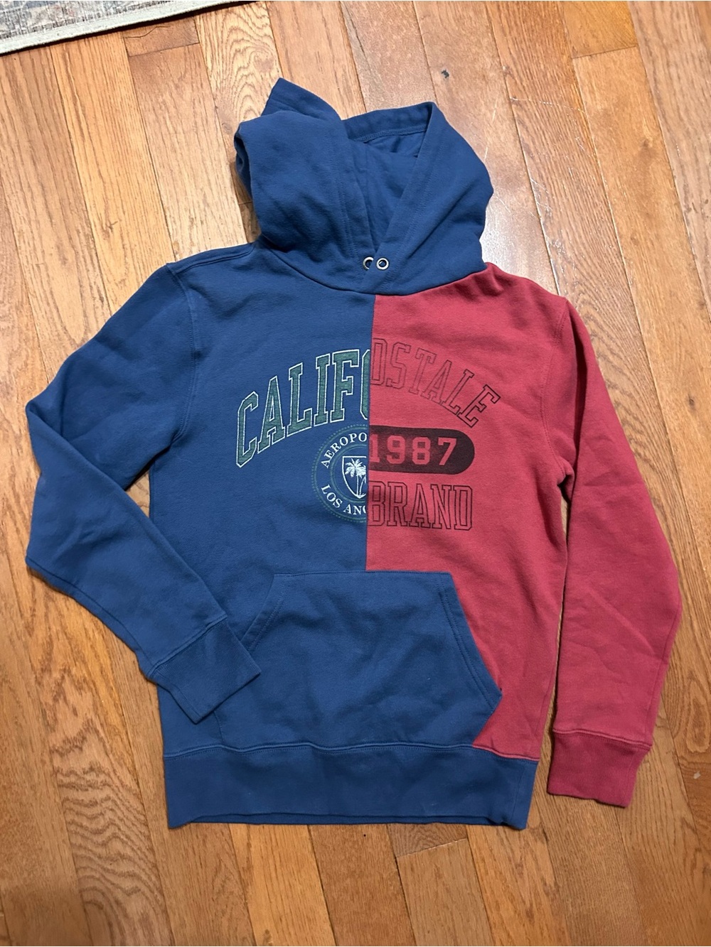 Aeropostale Split Navy Blue and Maroon Hoodie - Men's